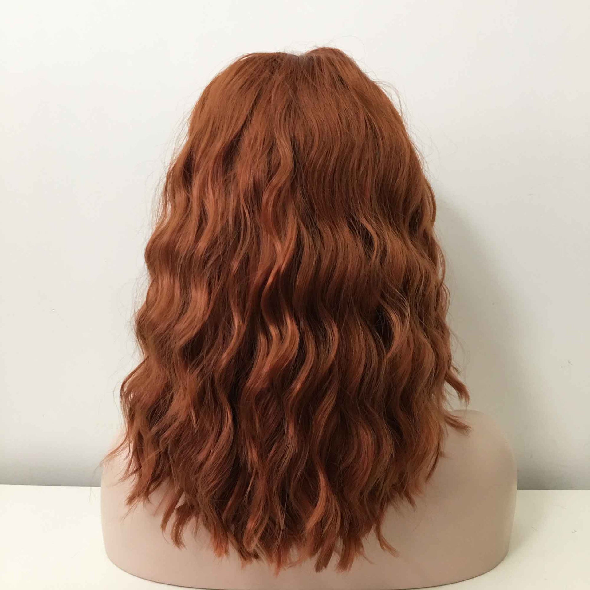 nevermindyrhead Women Auburn Ginger Red Lace Front Medium Length Curly Free Part Wig