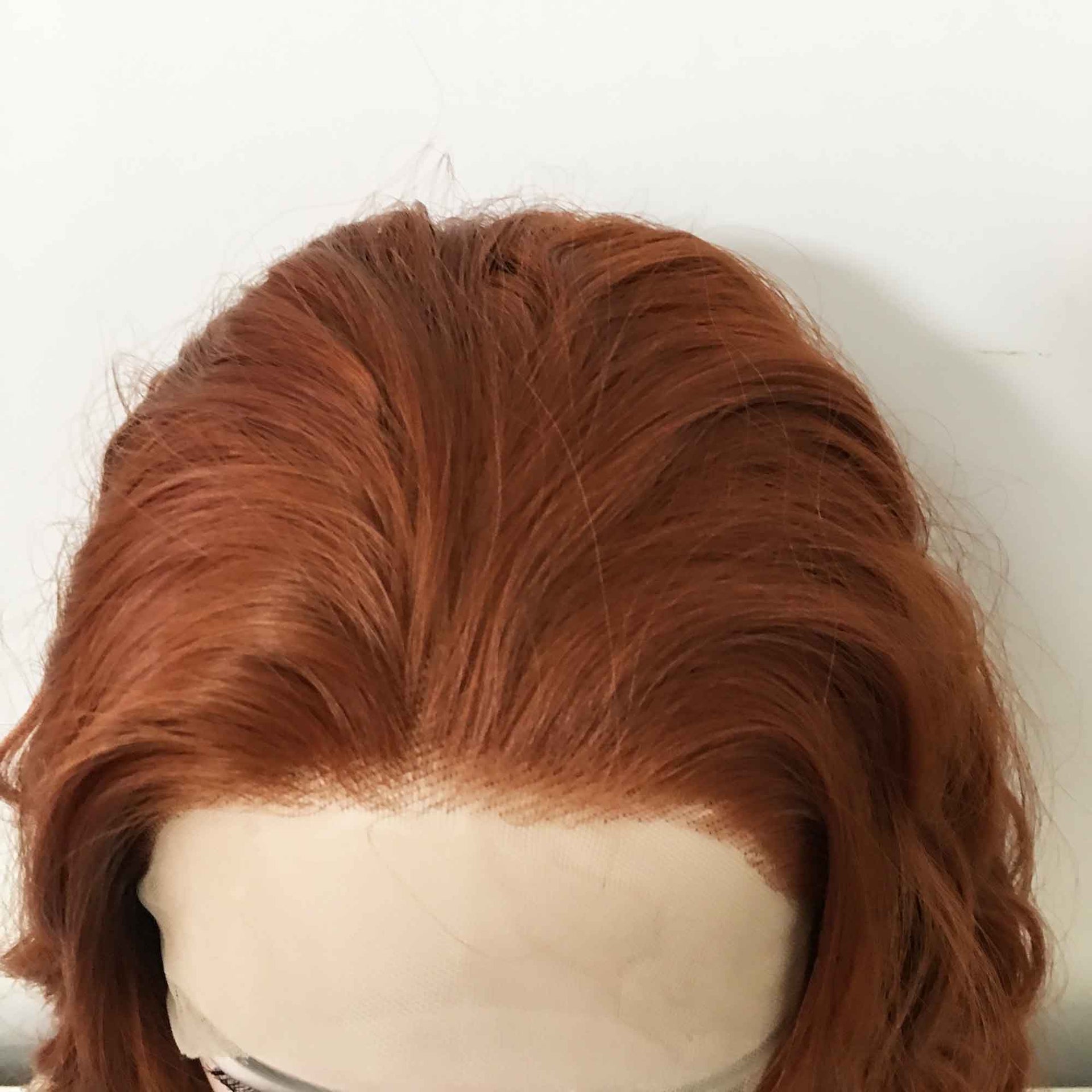 nevermindyrhead Women Auburn Ginger Red Lace Front Medium Length Curly Free Part Wig