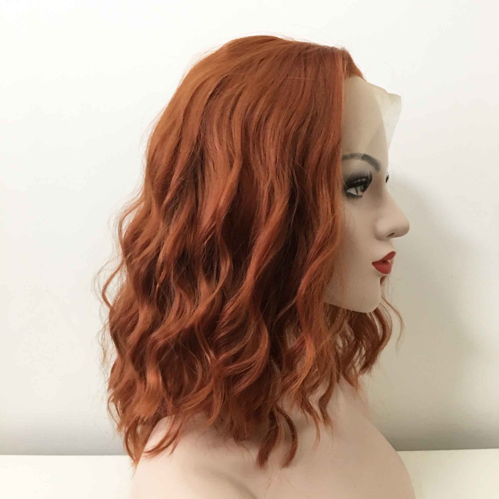 nevermindyrhead Women Auburn Ginger Red Lace Front Medium Length Curly Free Part Wig