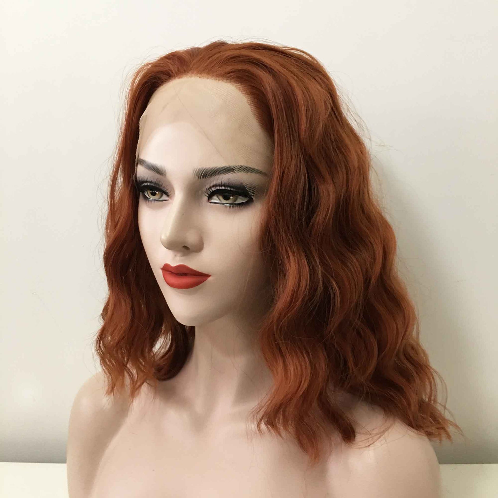 nevermindyrhead Women Auburn Ginger Red Lace Front Medium Length Curly Free Part Wig