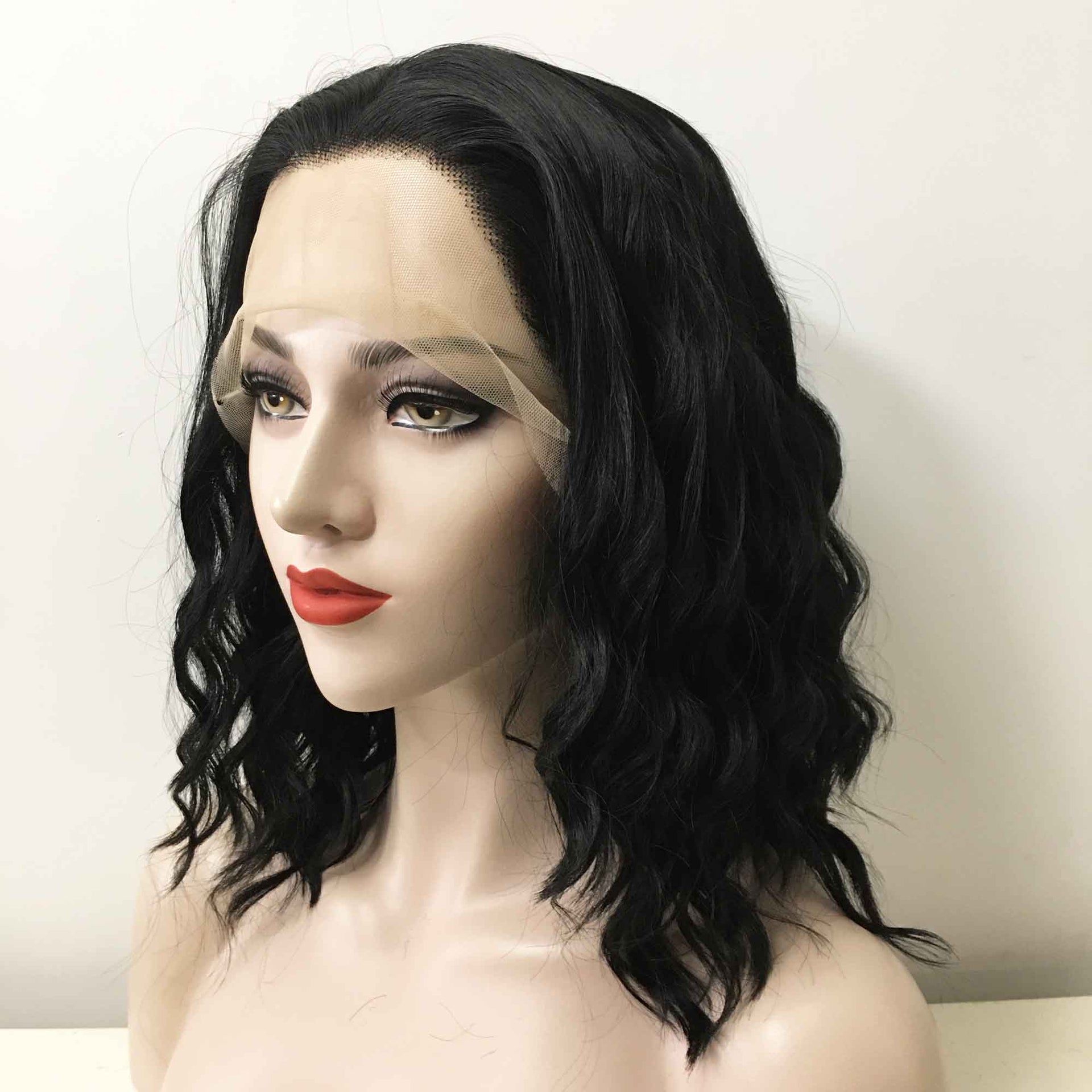 nevermindyrhead Women Auburn Ginger Red or Jet Black Lace Front Medium Length Curly Free Part Wig