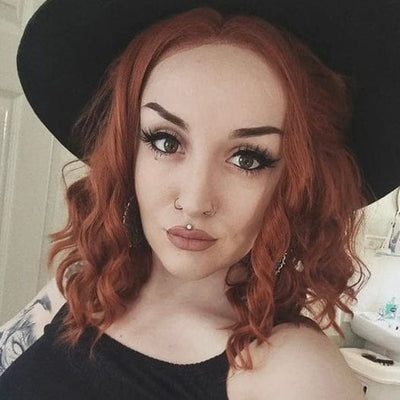 Women Auburn Ginger Red or Jet Black Lace Front Medium Length Curly Free Part Wig