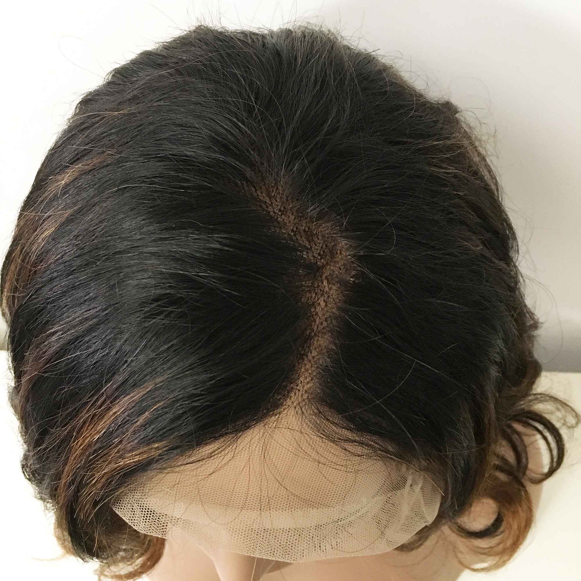 nevermindyrhead Women Black Bronze Highlight Real Human Hair 13X6 Lace Front Short Bob Side Part Wig