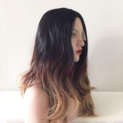 Women Black Brown Ombre Lace Front Long Wavy Middle Part Wig