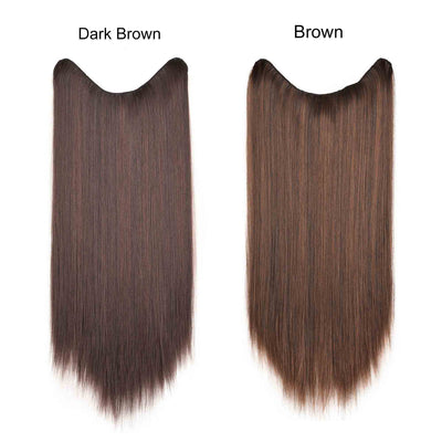 Women Black Brown U Part Clip In Synthetic Straight Hair Hair Extensions