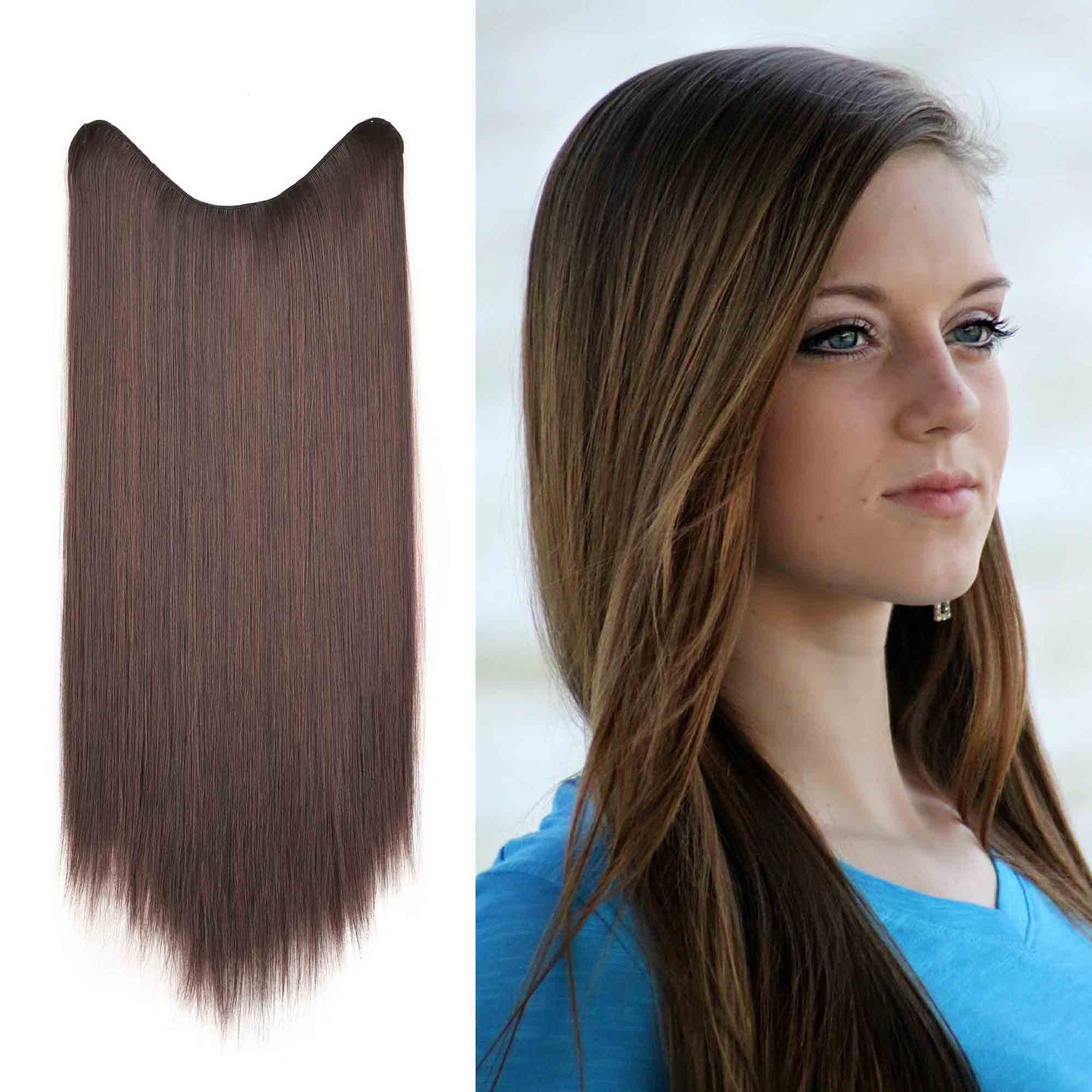 nevermindyrhead Women Black Brown U Part Clip In Synthetic Straight Hair Hair Extensions