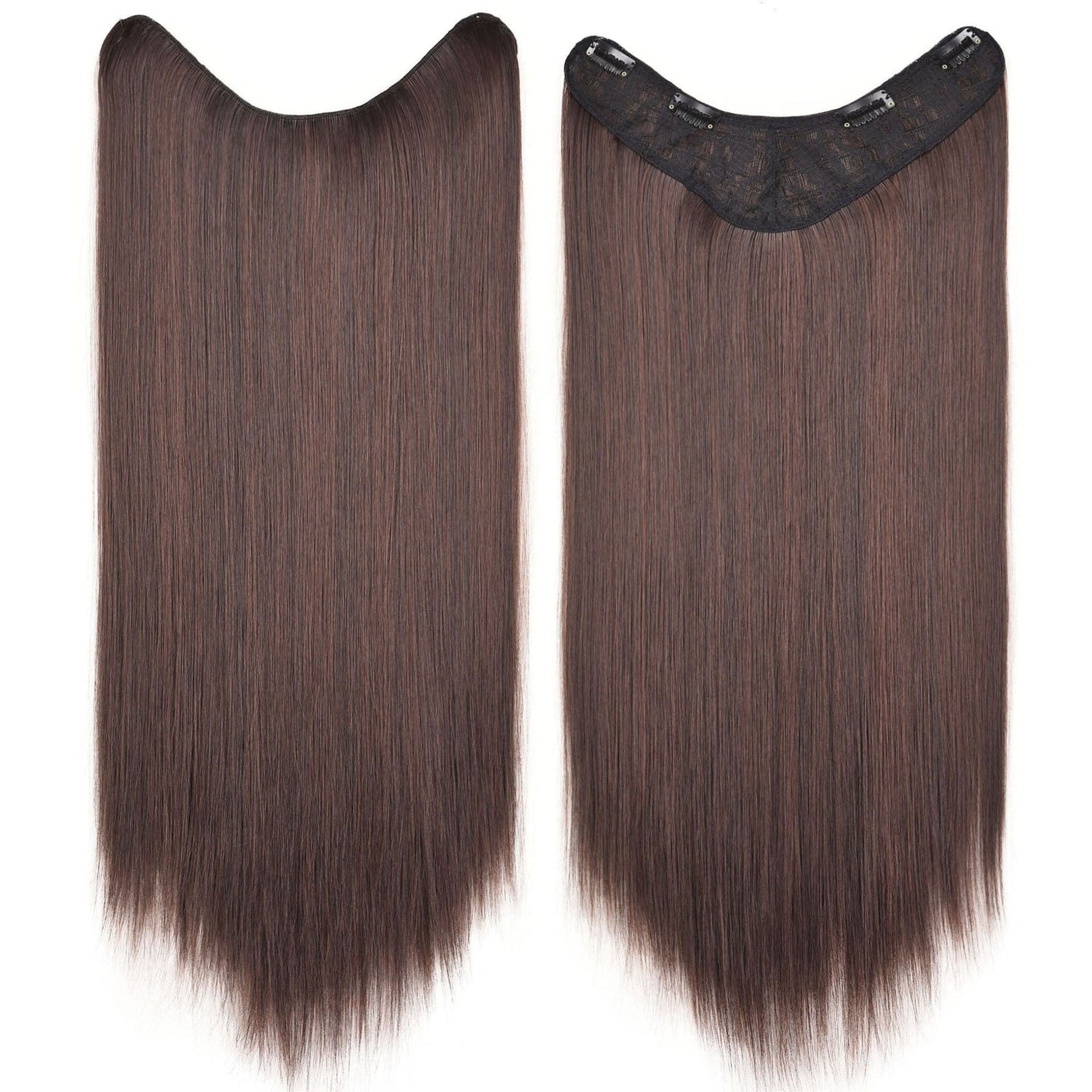 nevermindyrhead Women Black Brown U Part Clip In Synthetic Straight Hair Hair Extensions Dark Brown