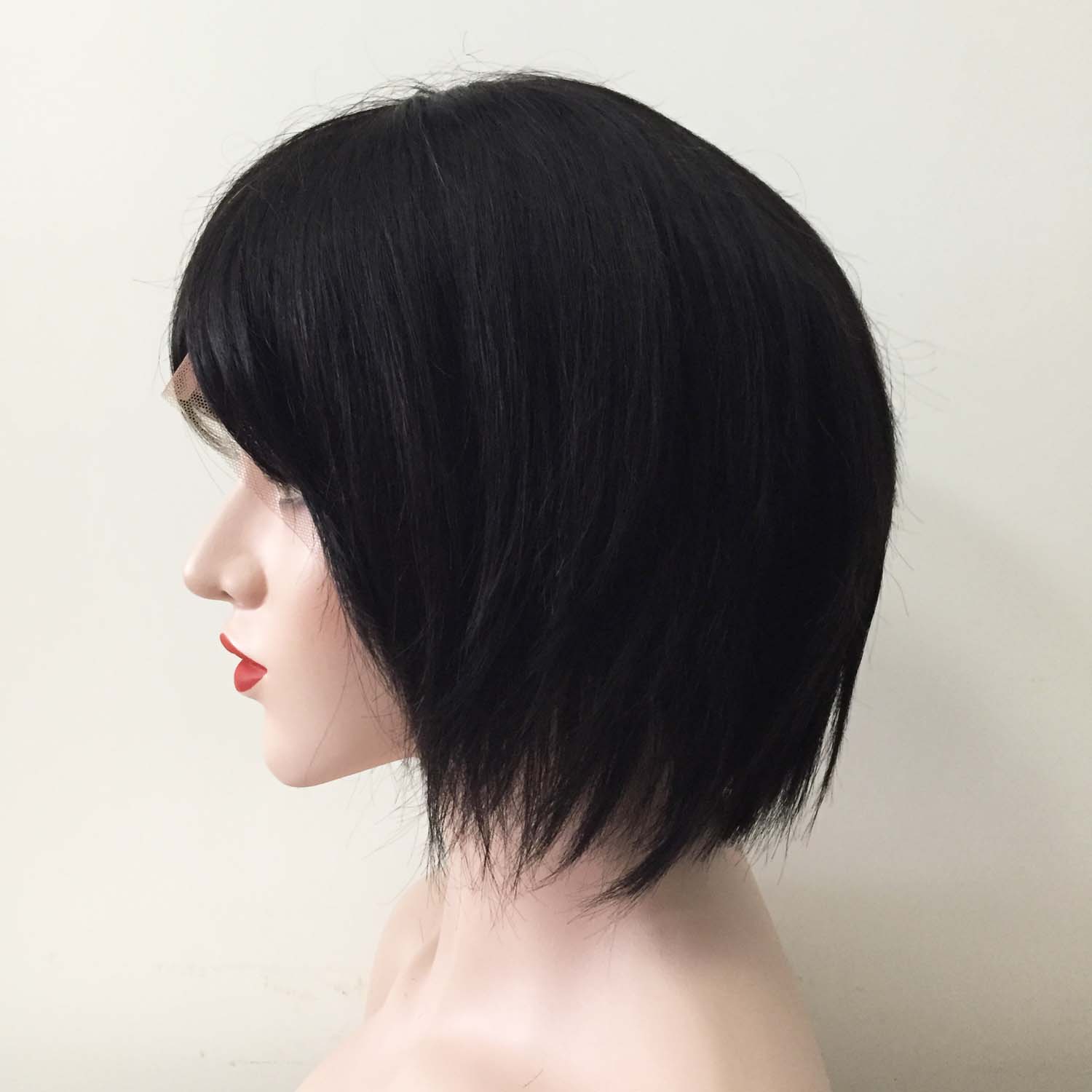 nevermindyrhead Women Black Human Hair Full Lace Short Straight Fringe Bangs Wig