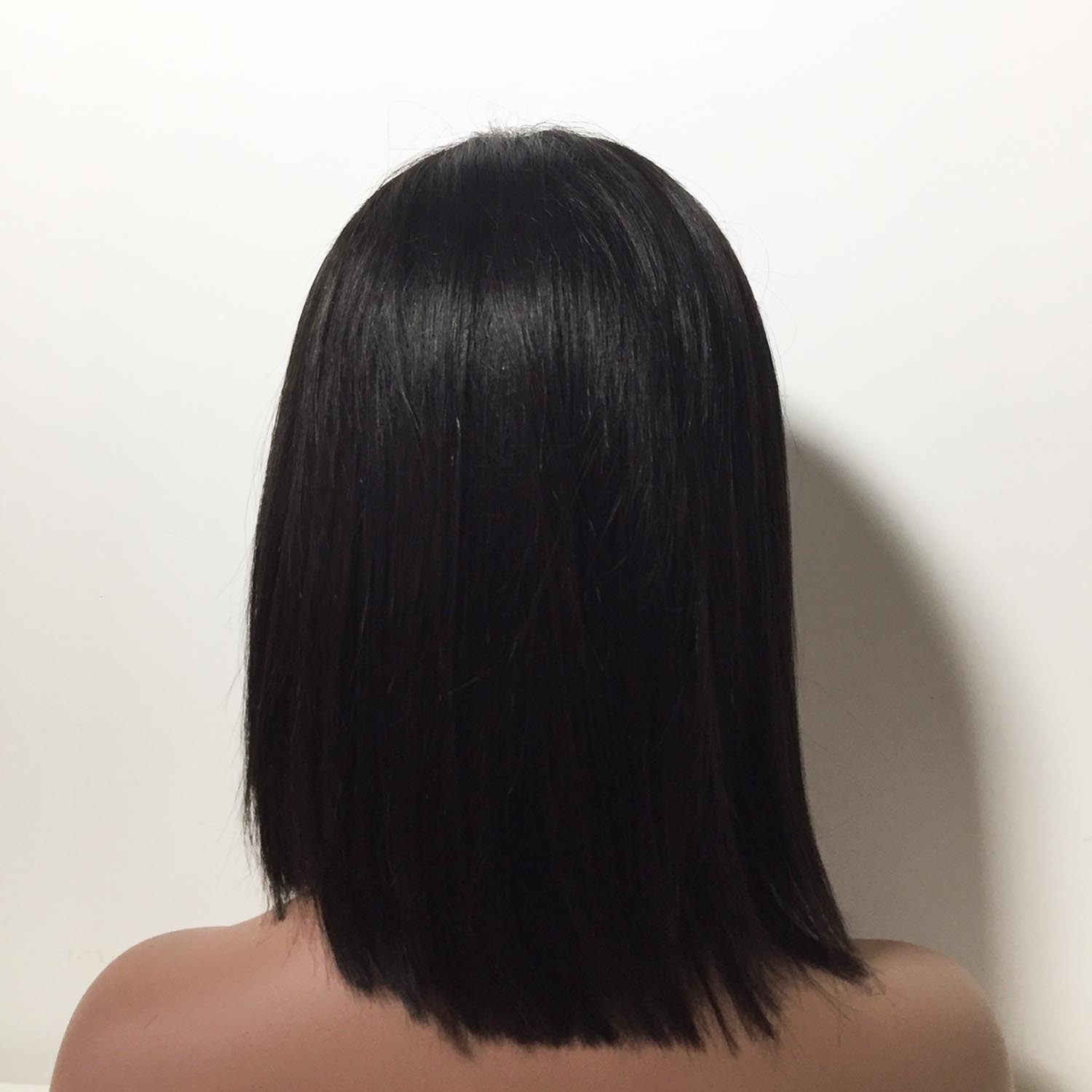 nevermindyrhead Women Black Human Hair Lace Front Medium Length Straight Side Part Wig