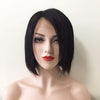 Women Black Human Hair Lace Front Short Straight Bob Side Part Wig