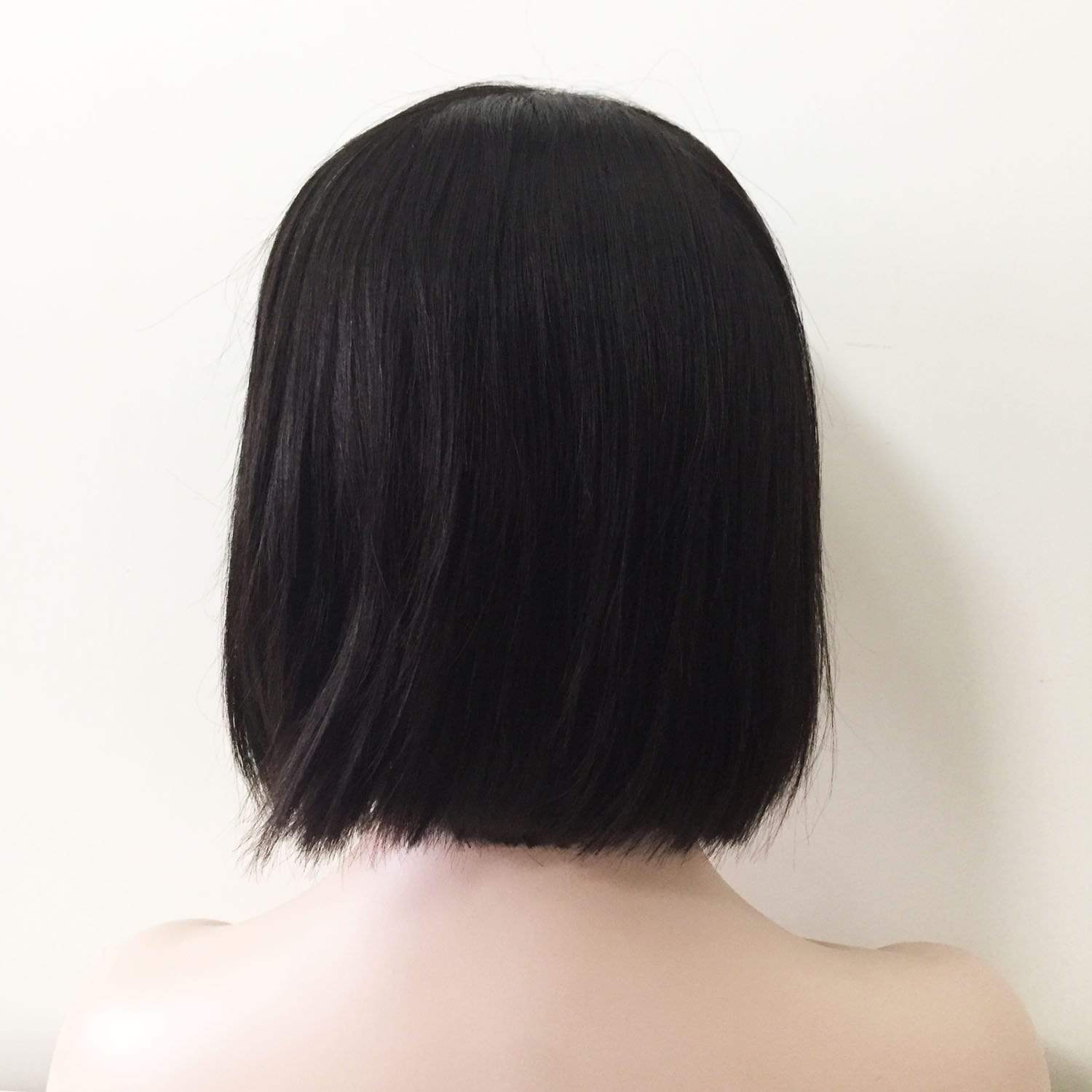 nevermindyrhead Women Black Human Hair Lace Front Short Straight Bob Side Part Wig