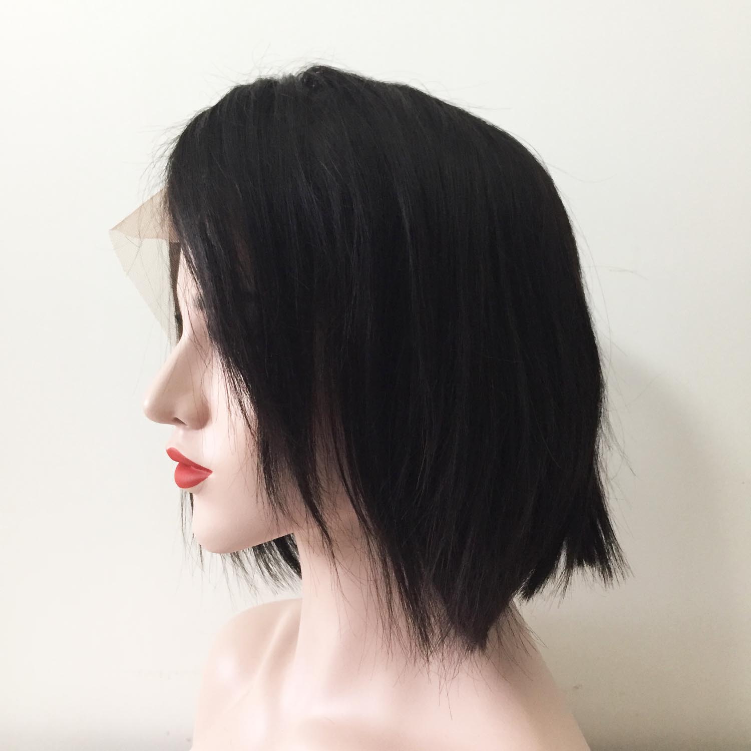 nevermindyrhead Women Black Human Hair Lace Front Short Straight Bob Side Part Wig