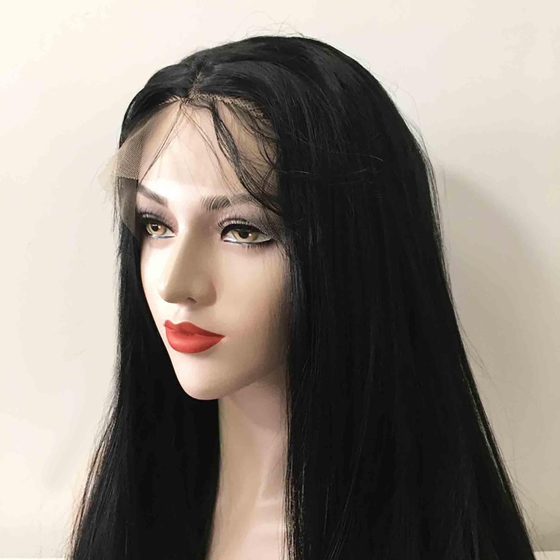 nevermindyrhead Women Black Lace Front Long Straight Pre-plucked Middle Part Wig