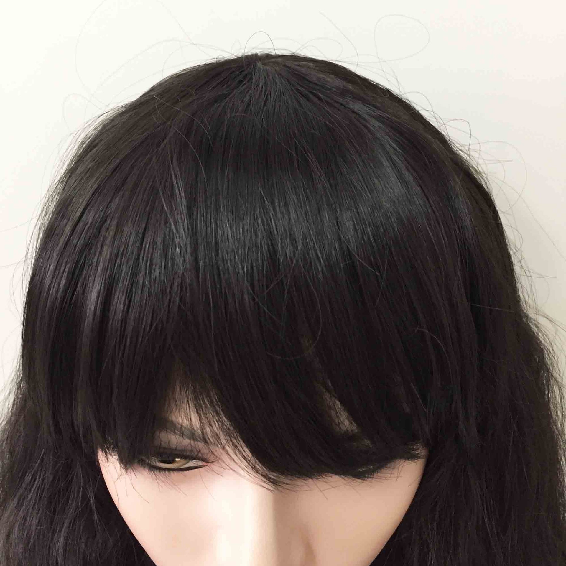 nevermindyrhead Women Black Long Curly Frizzy Fringe Bangs Thick Wig