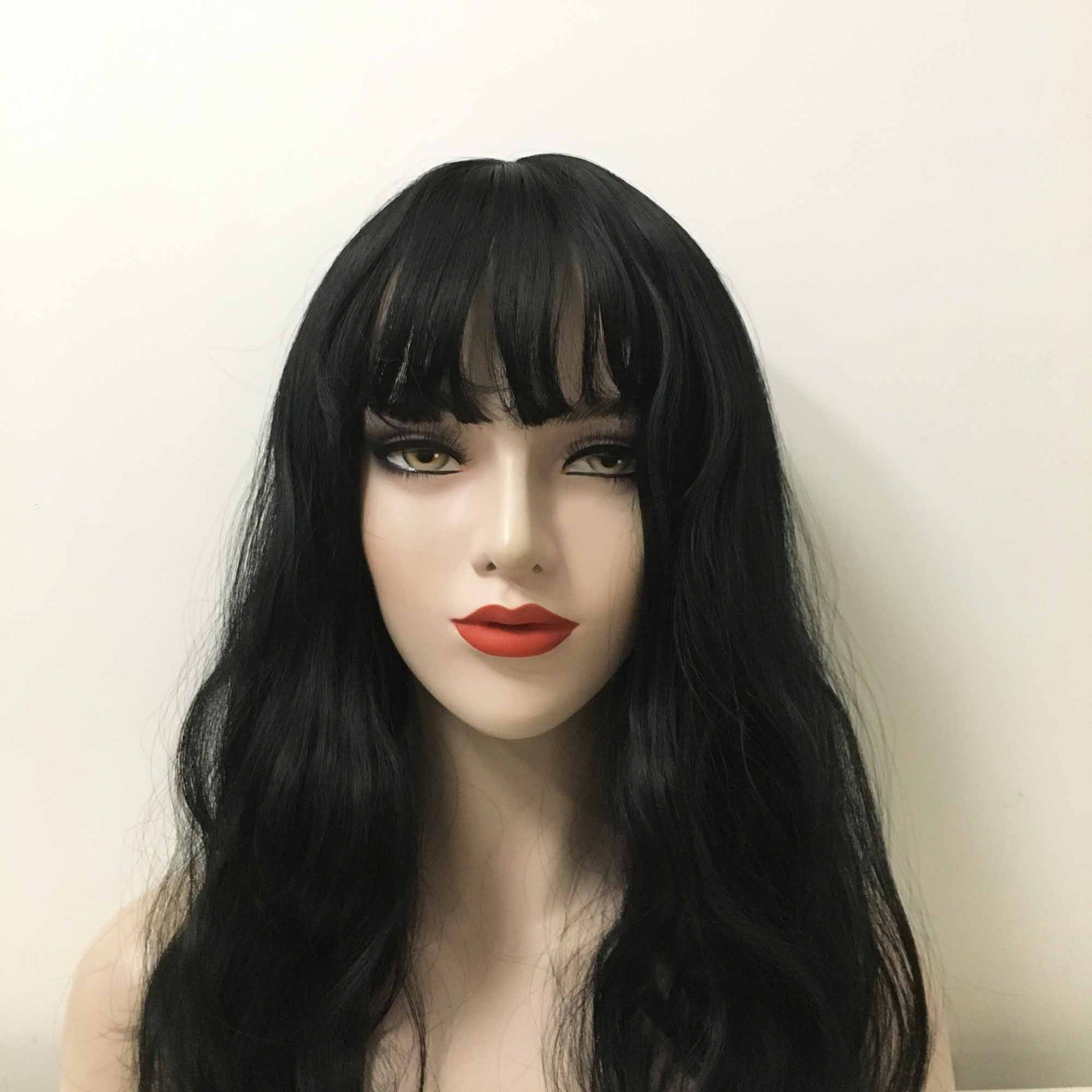 nevermindyrhead Women Black Long Natural Wavy Wispy Fringe Bangs Wig