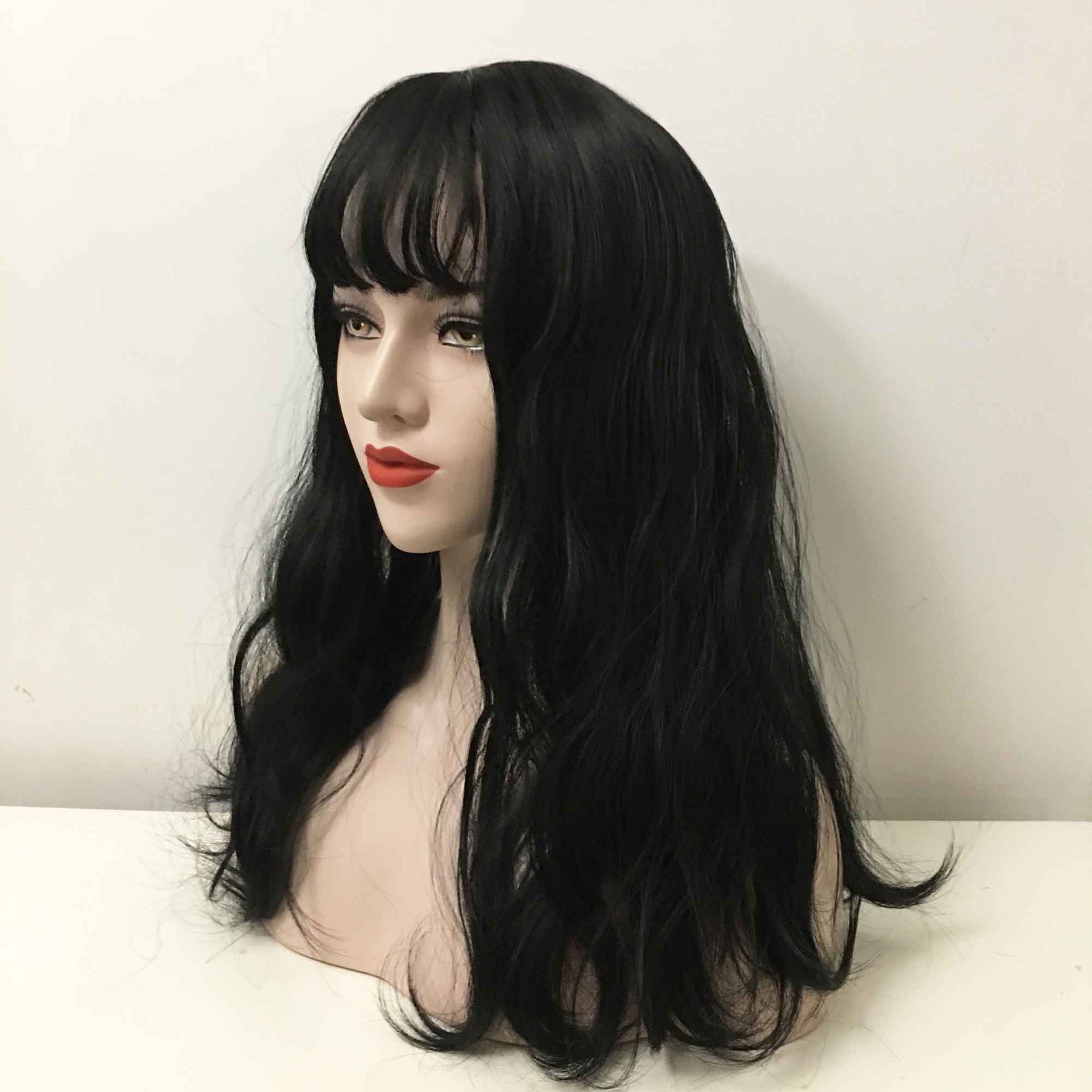 nevermindyrhead Women Black Long Natural Wavy Wispy Fringe Bangs Wig