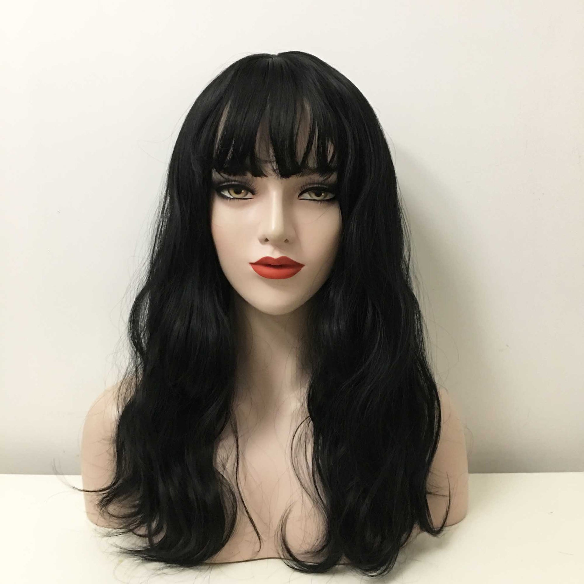 nevermindyrhead Women Black Long Natural Wavy Wispy Fringe Bangs Wig