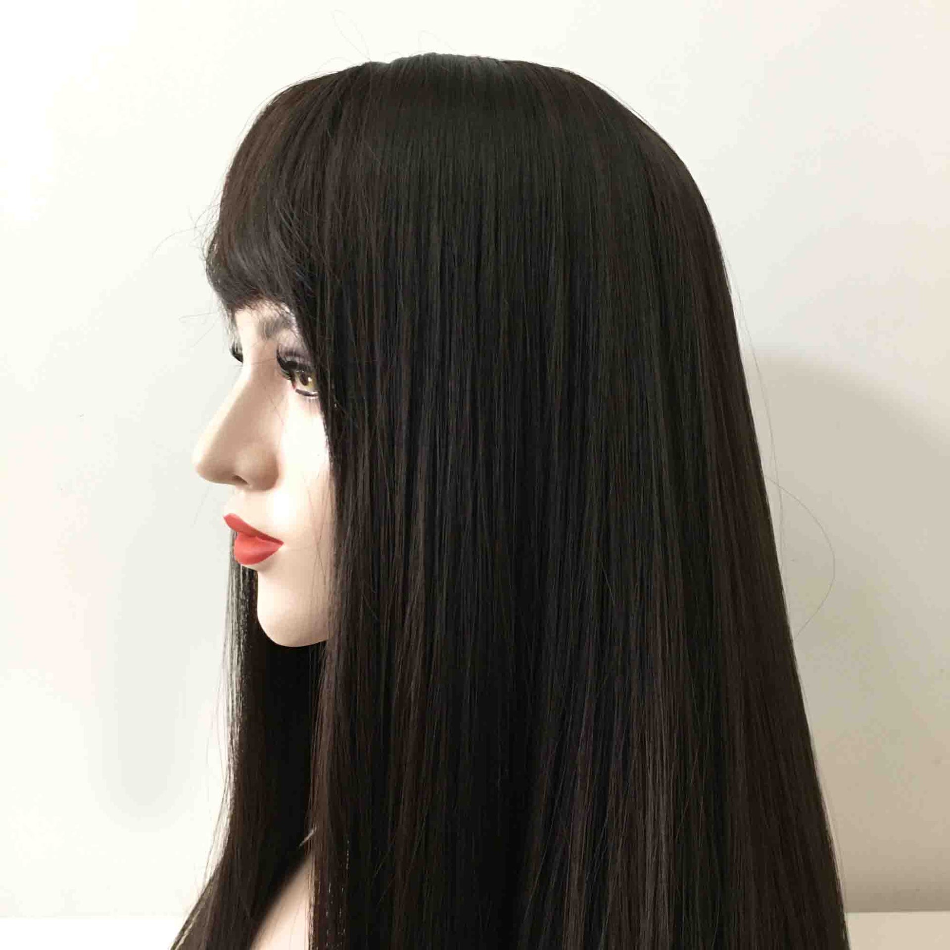 nevermindyrhead Women Black Long Straight Fringe Bangs Blunt Cut Wig