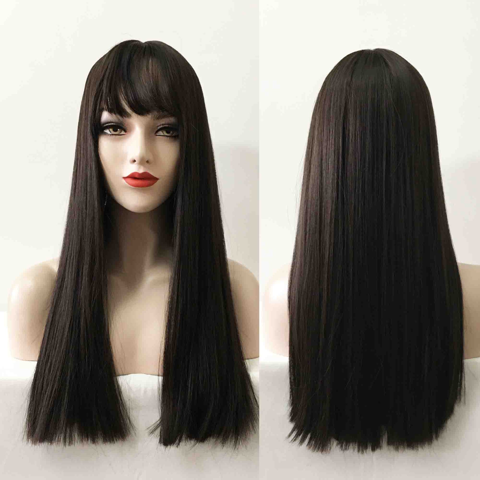 nevermindyrhead Women Black Long Straight Fringe Bangs Blunt Cut Wig