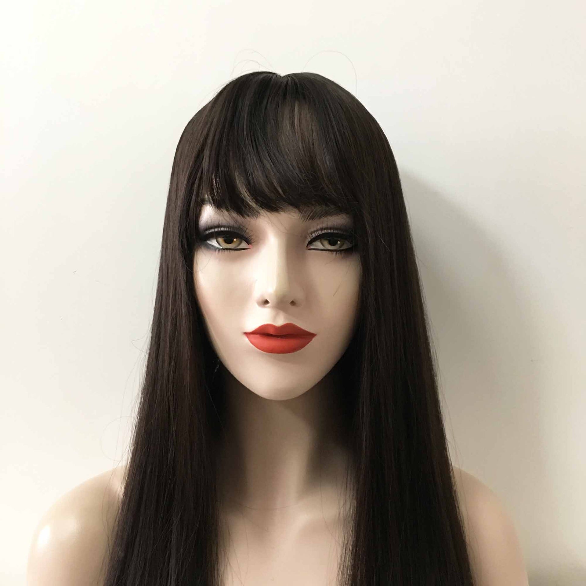 nevermindyrhead Women Black Long Straight Fringe Bangs Blunt Cut Wig