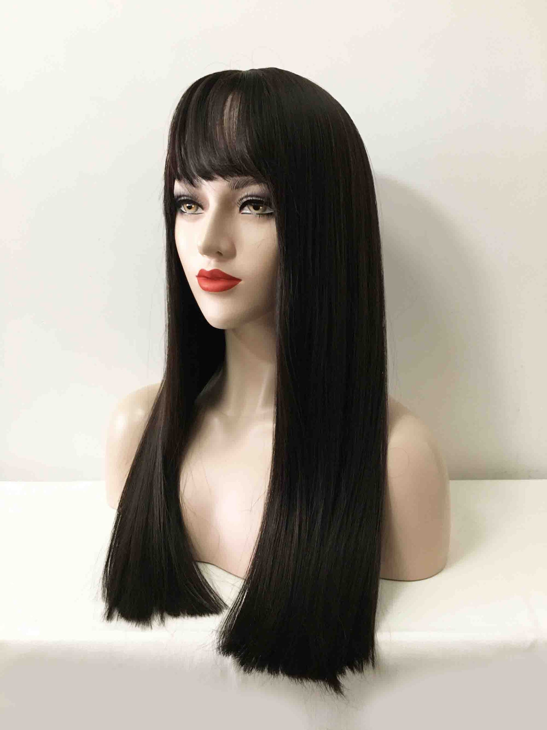 nevermindyrhead Women Black Long Straight Fringe Bangs Blunt Cut Wig