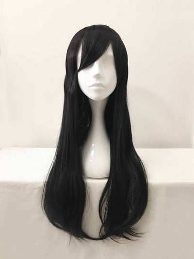 Schwarze lange gerade Fransen-Pony-Cosplay-Perücke für Damen