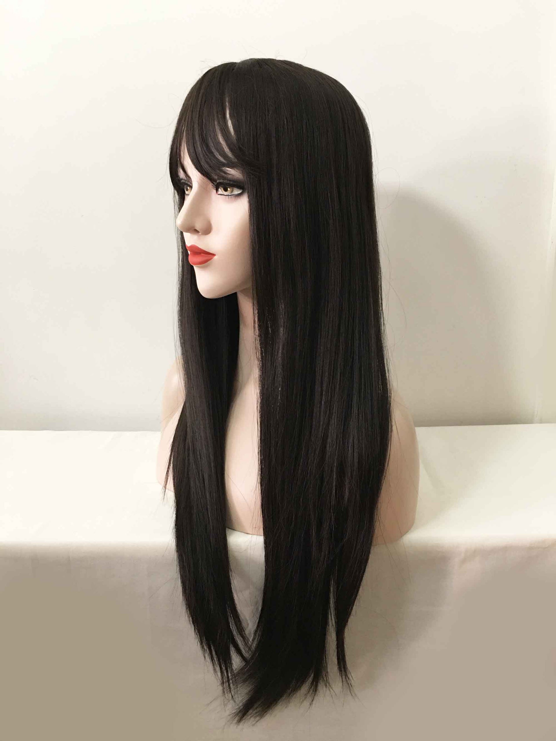 nevermindyrhead Women Black Long Straight Fringe Bangs Wig