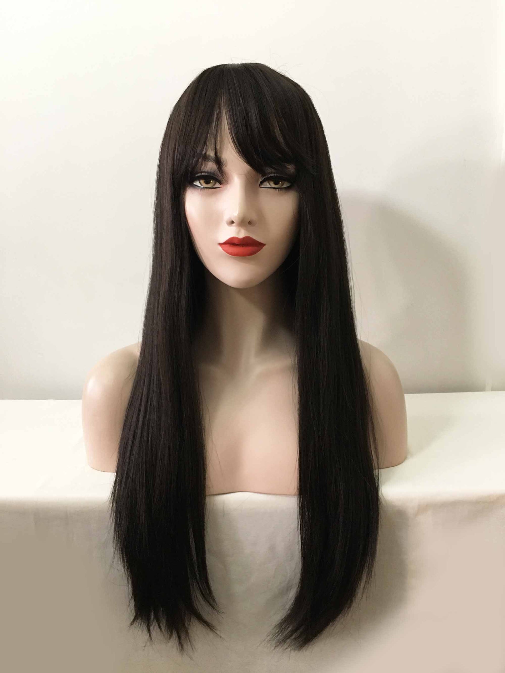 nevermindyrhead Women Black Long Straight Fringe Bangs Wig