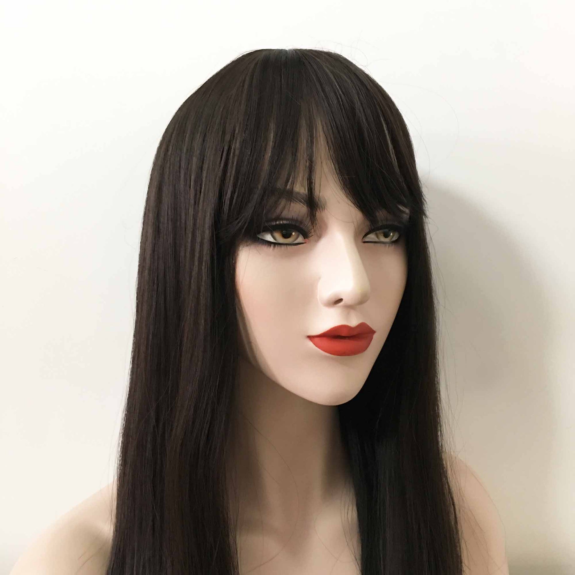 nevermindyrhead Women Black Long Straight Fringe Bangs Wig