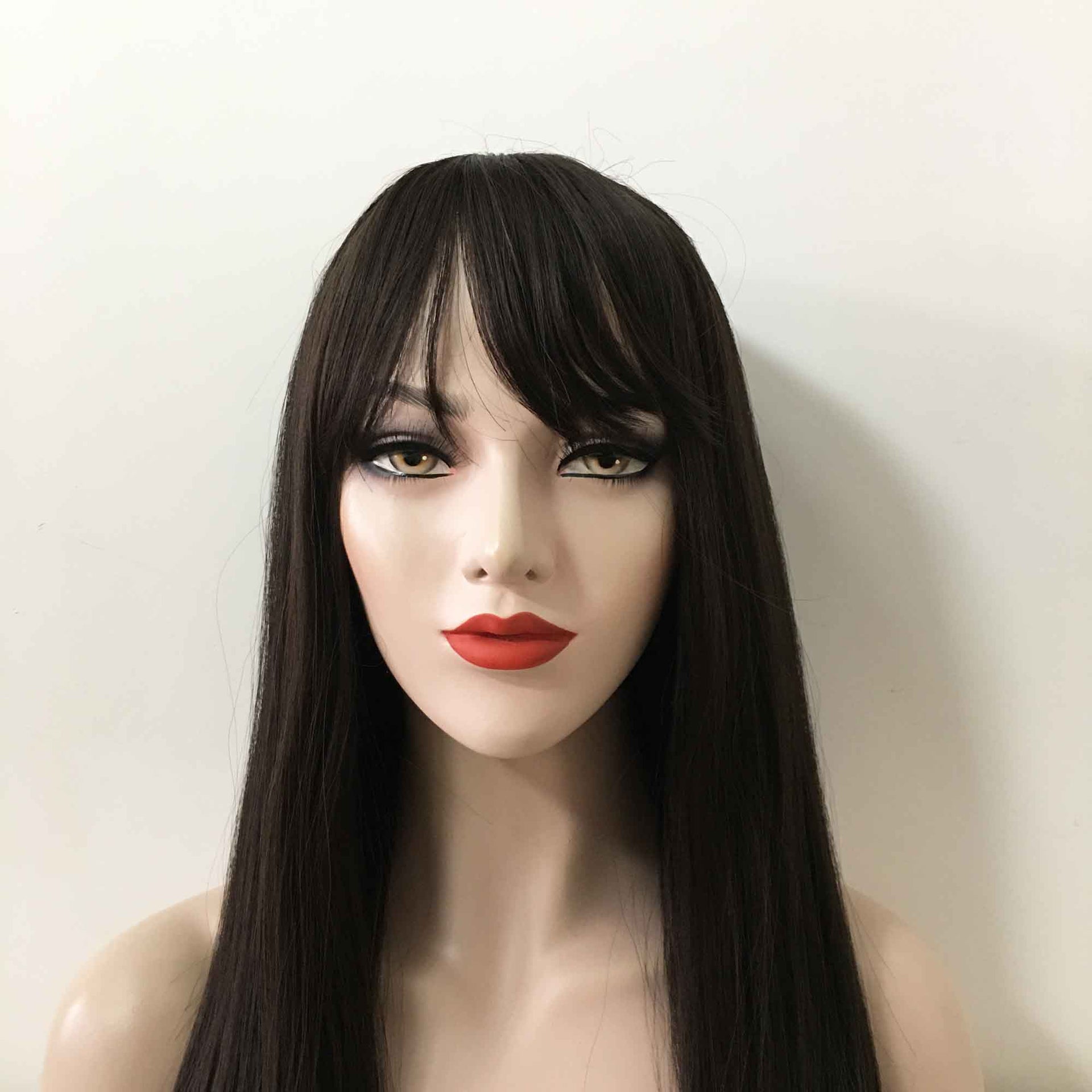 nevermindyrhead Women Black Long Straight Fringe Bangs Wig