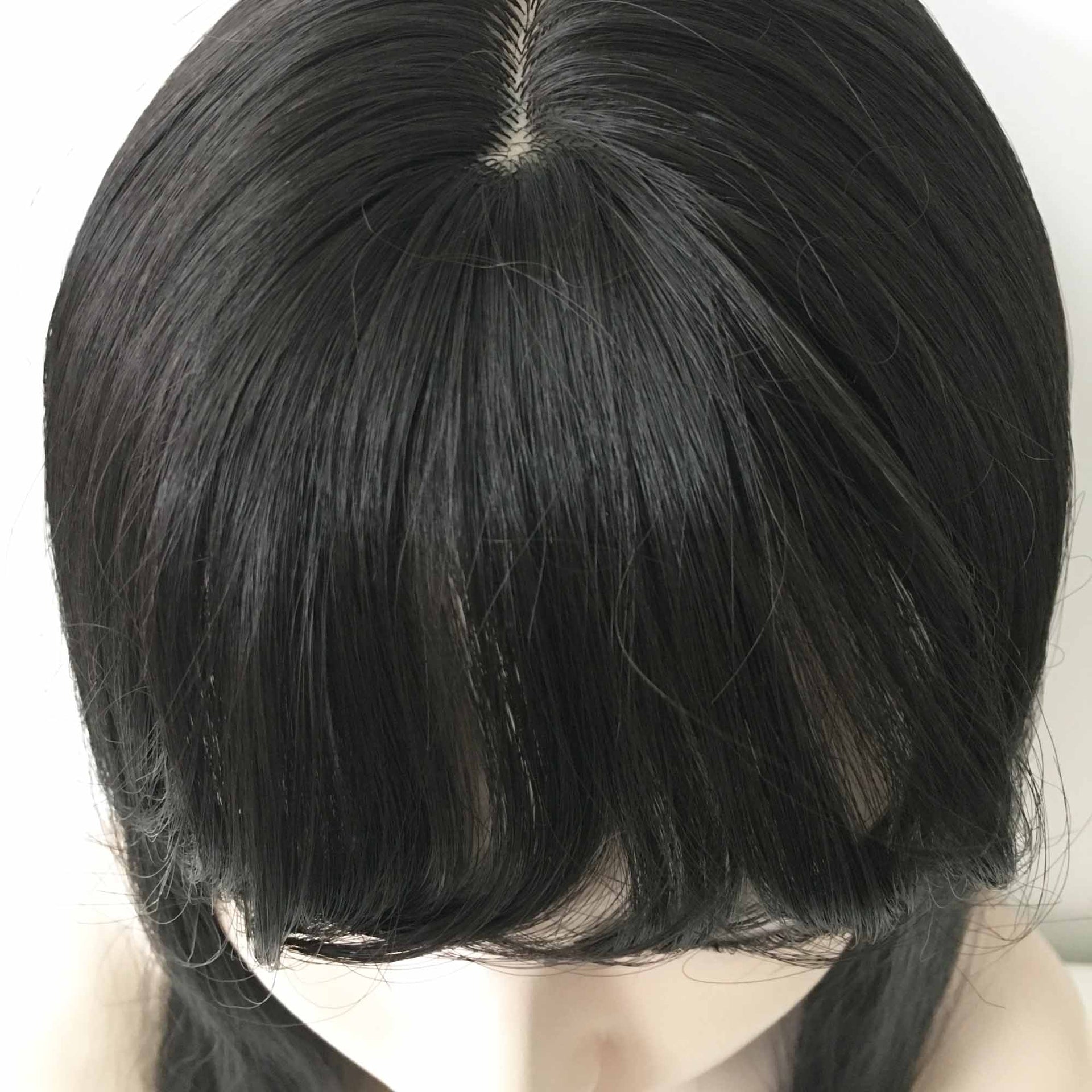 nevermindyrhead Women Black Medium Length Straight Blunt Cut Fringe Bangs Wig