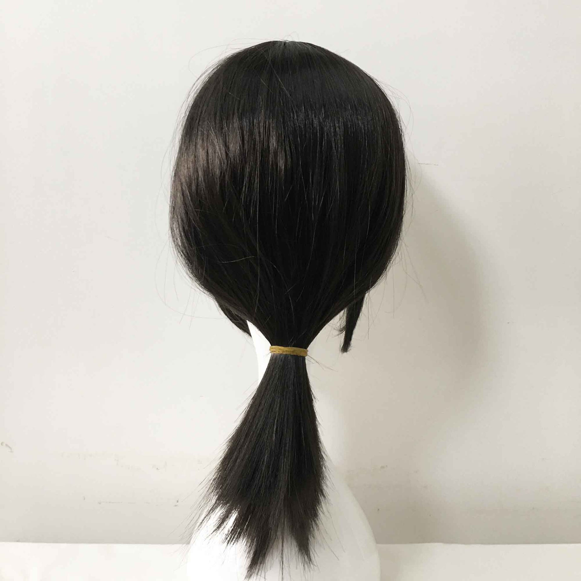 nevermindyrhead Women Black Medium Length Straight Side Swept Bangs Sideburns Ponytail Cosplay Wig