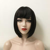 Women Black Short Straight Bob A-Line Fringe Bangs Wig