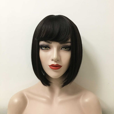 Women Black Short Straight Bob A-Line Fringe Bangs Wig