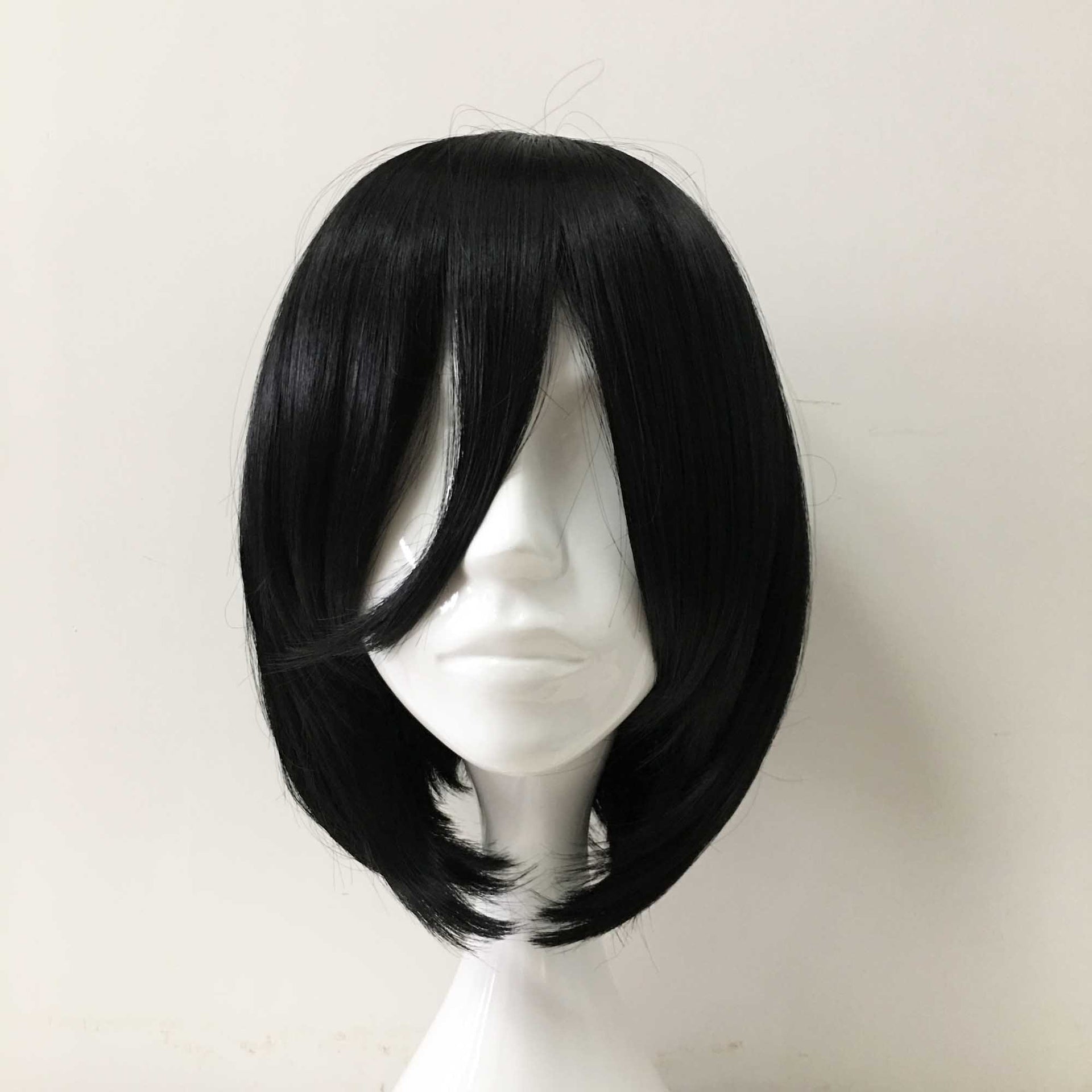 nevermindyrhead Women Black Short Straight Bob Long Bangs Gothic Cosplay Wig