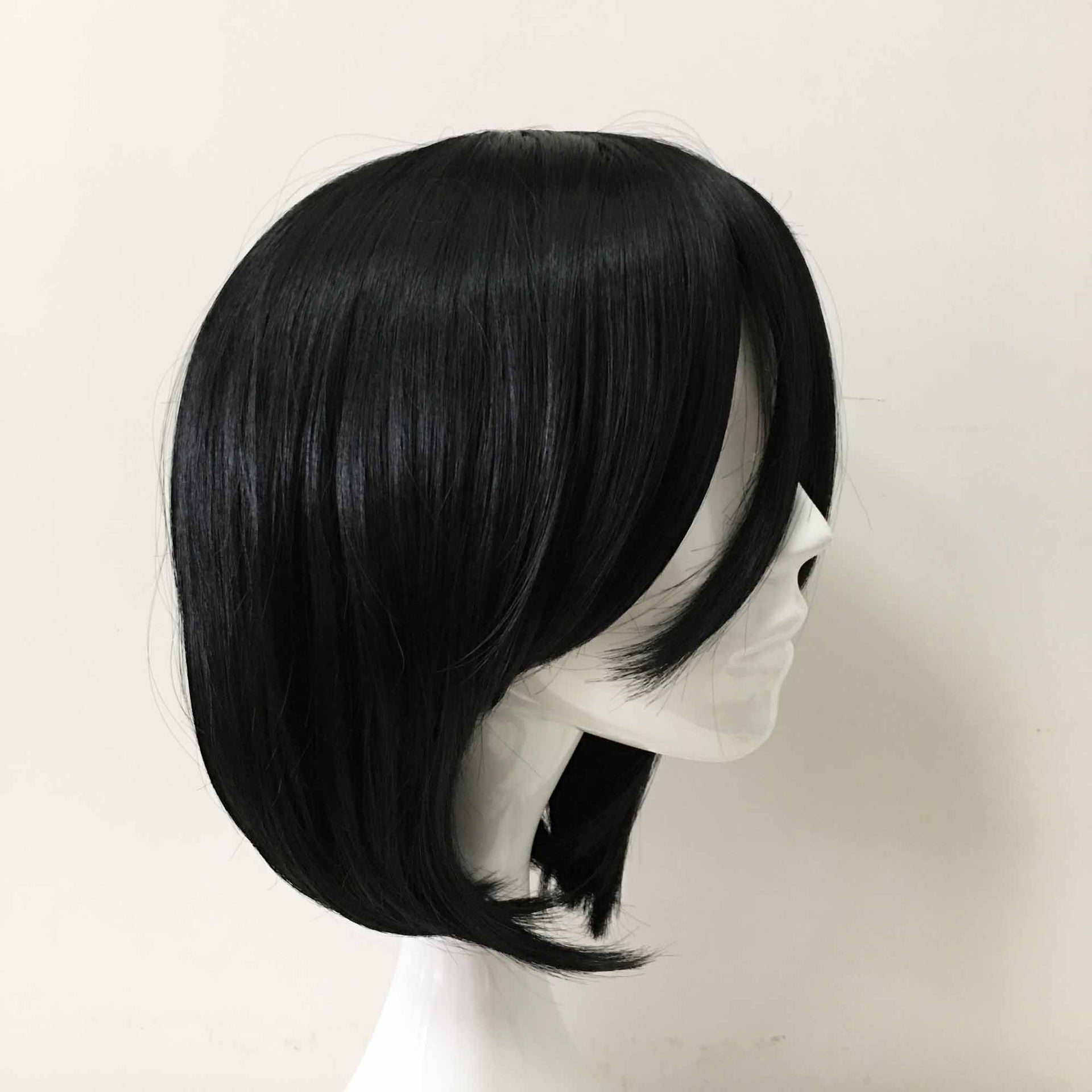 nevermindyrhead Women Black Short Straight Bob Long Bangs Gothic Cosplay Wig