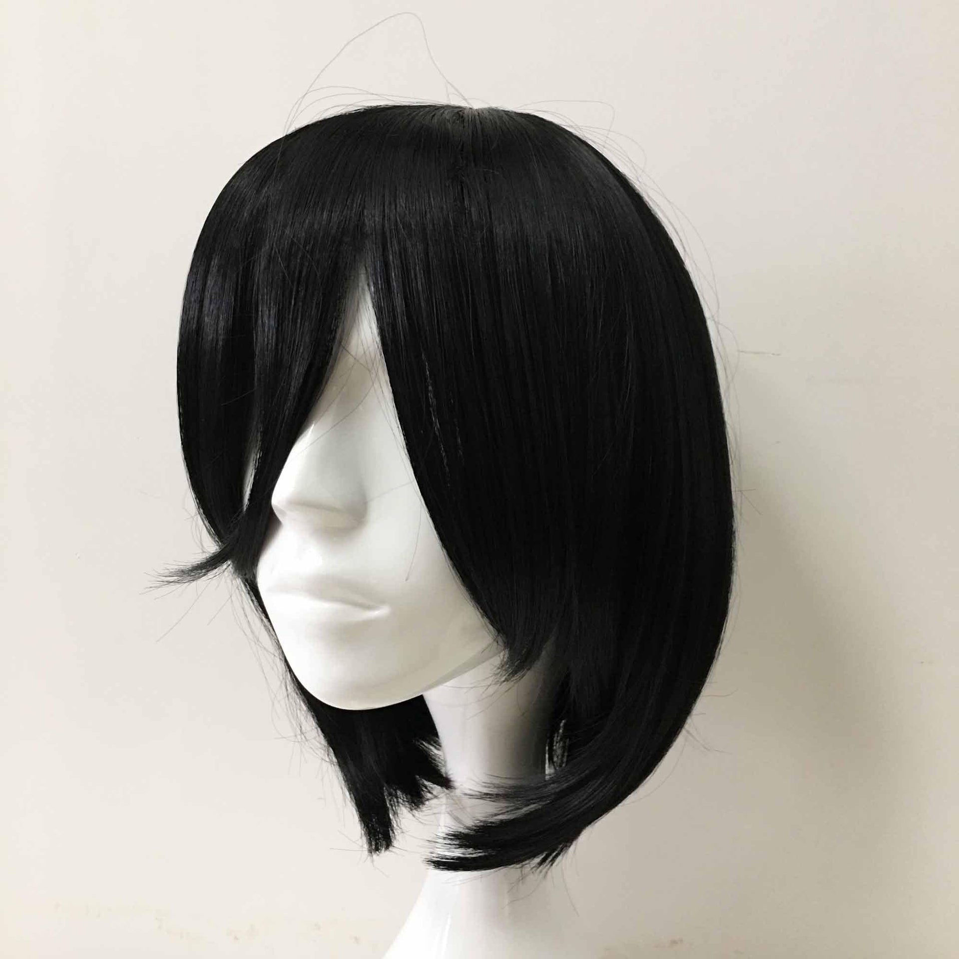 nevermindyrhead Women Black Short Straight Bob Long Bangs Gothic Cosplay Wig