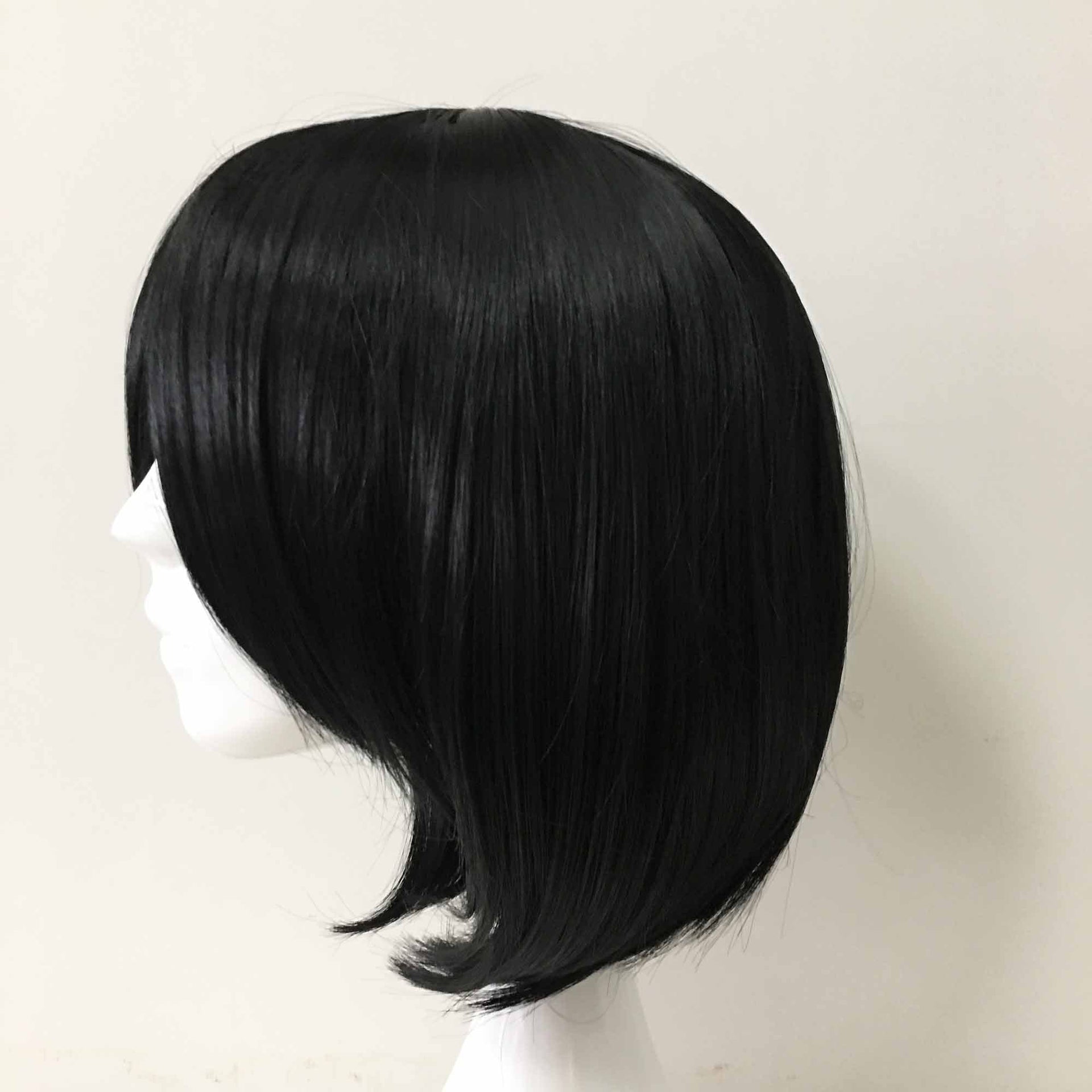 nevermindyrhead Women Black Short Straight Bob Long Bangs Gothic Cosplay Wig