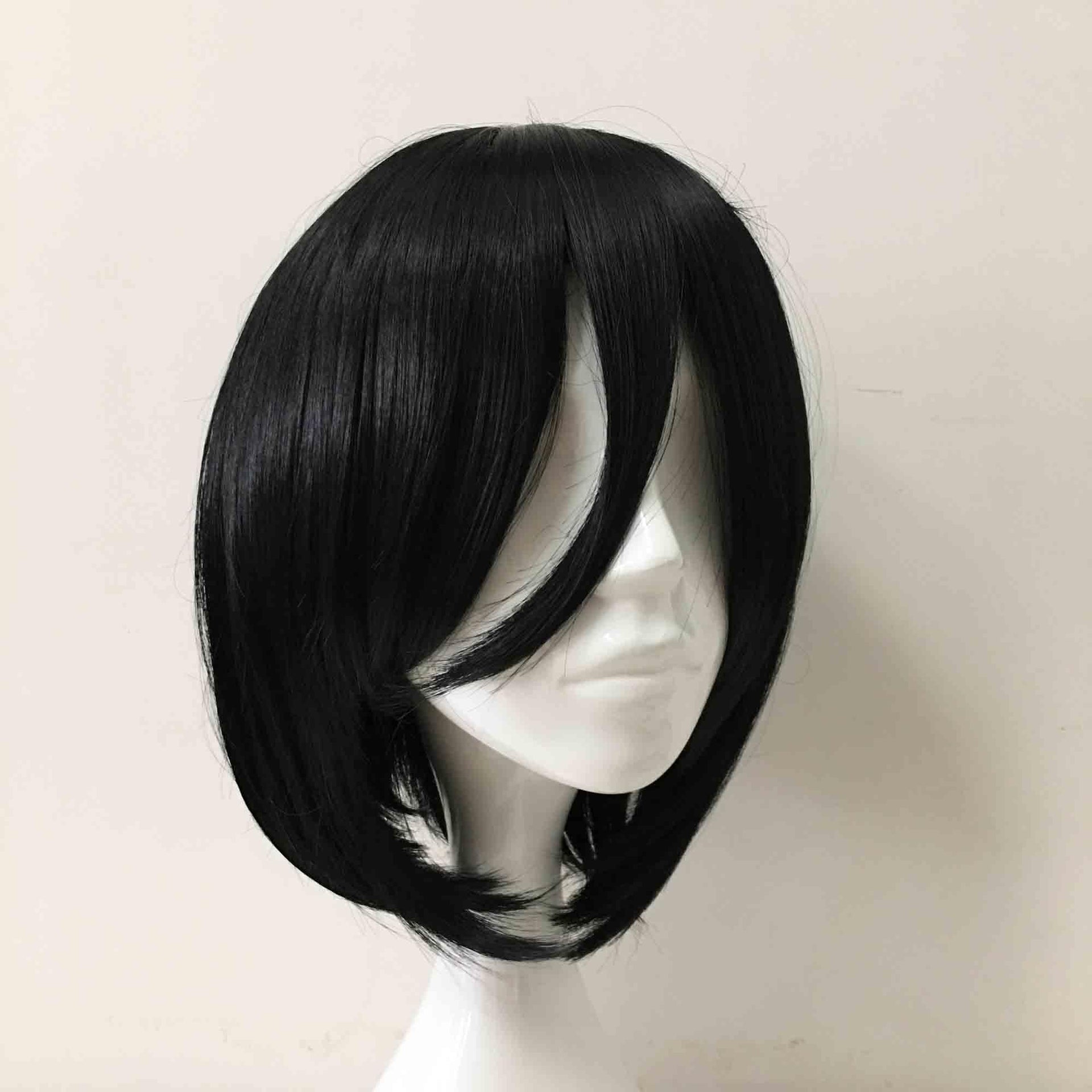 nevermindyrhead Women Black Short Straight Bob Long Bangs Gothic Cosplay Wig