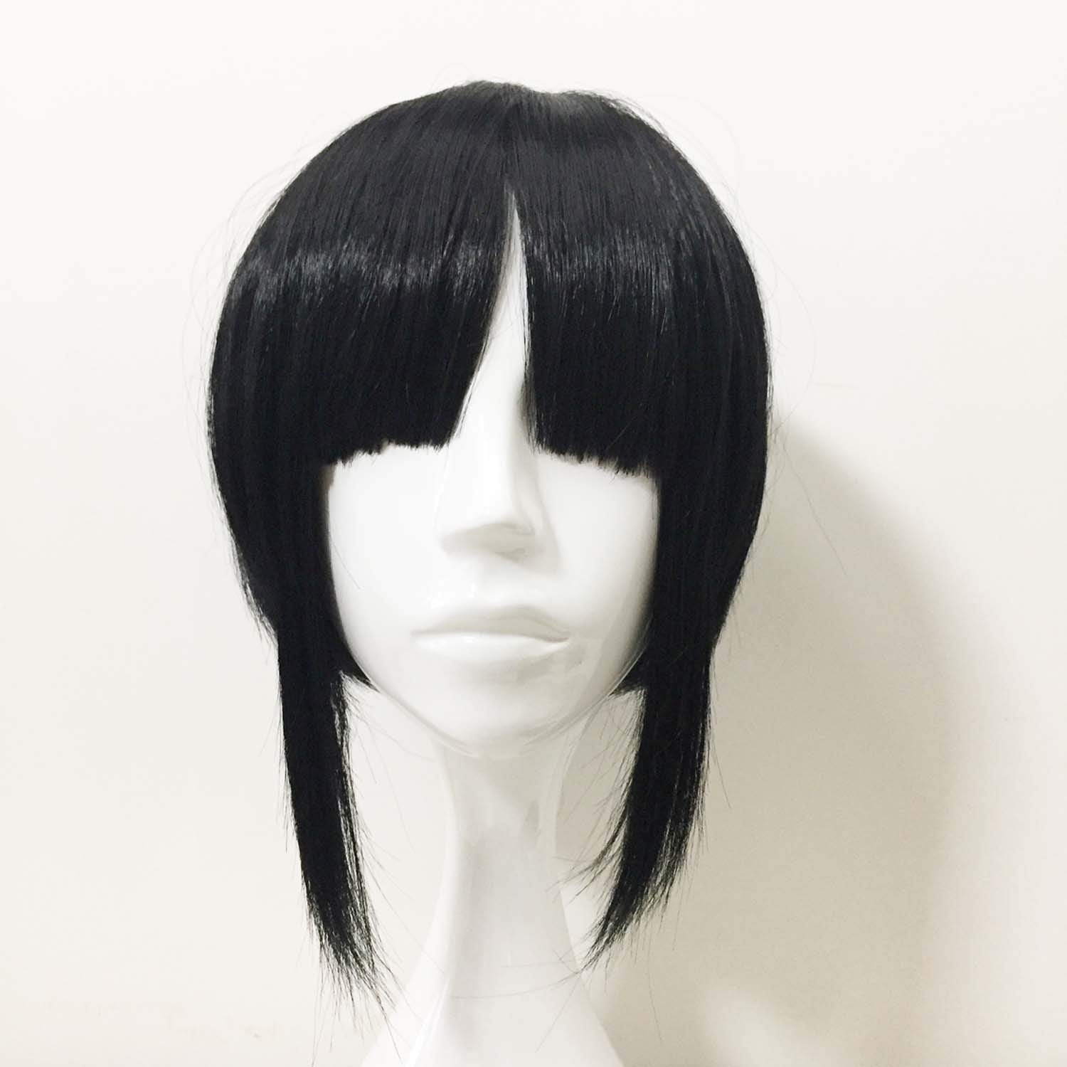 nevermindyrhead Women Black Short Straight Detachable Ponytails Blunt Bangs Cosplay Wig