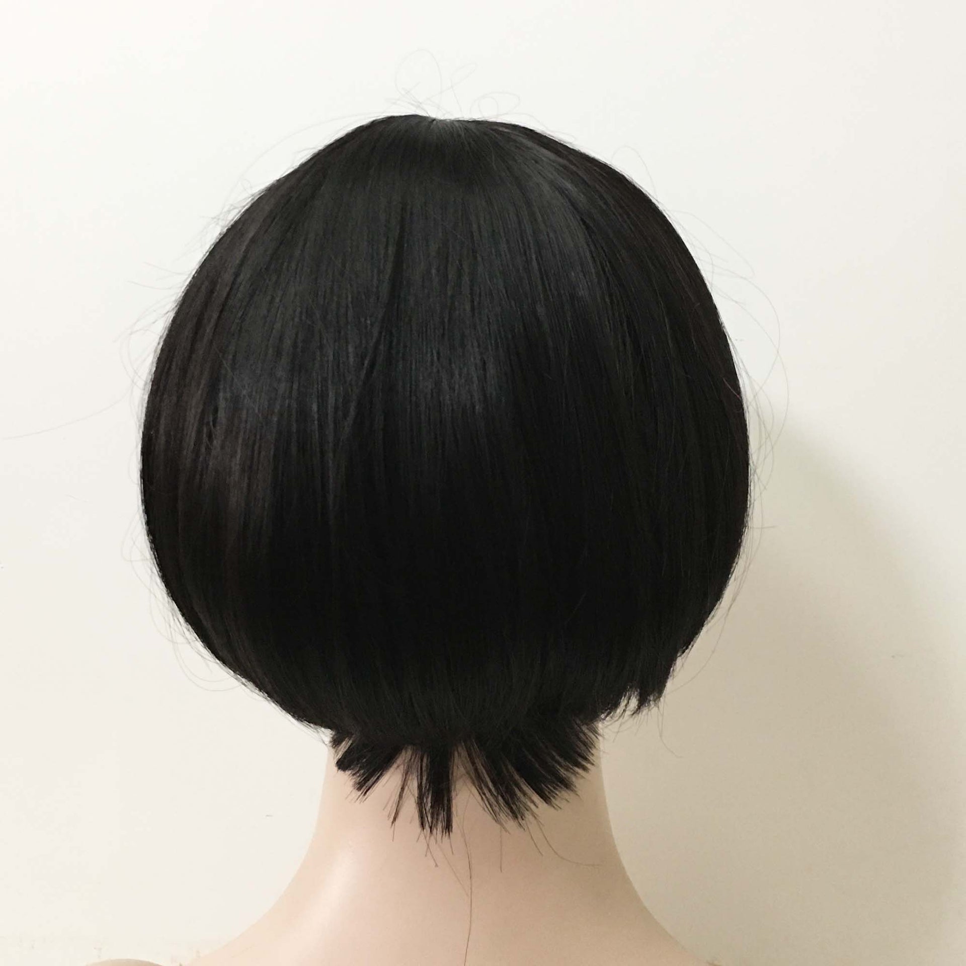 nevermindyrhead Women Black Short Straight Round Bob Full Blunt Bangs Wig