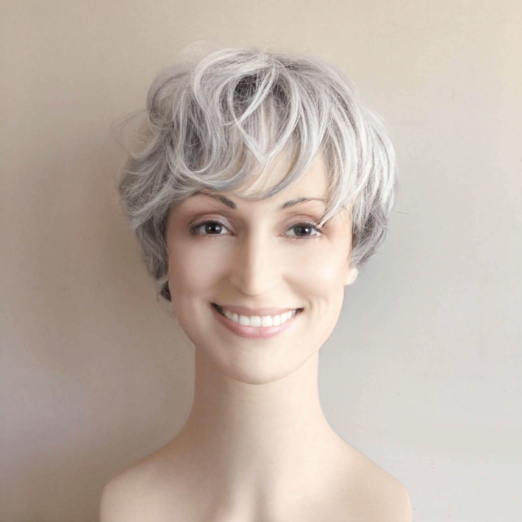 nevermindyrhead Women Black Silver Gray Salt And Pepper Short Straight Fringe Bangs Wig