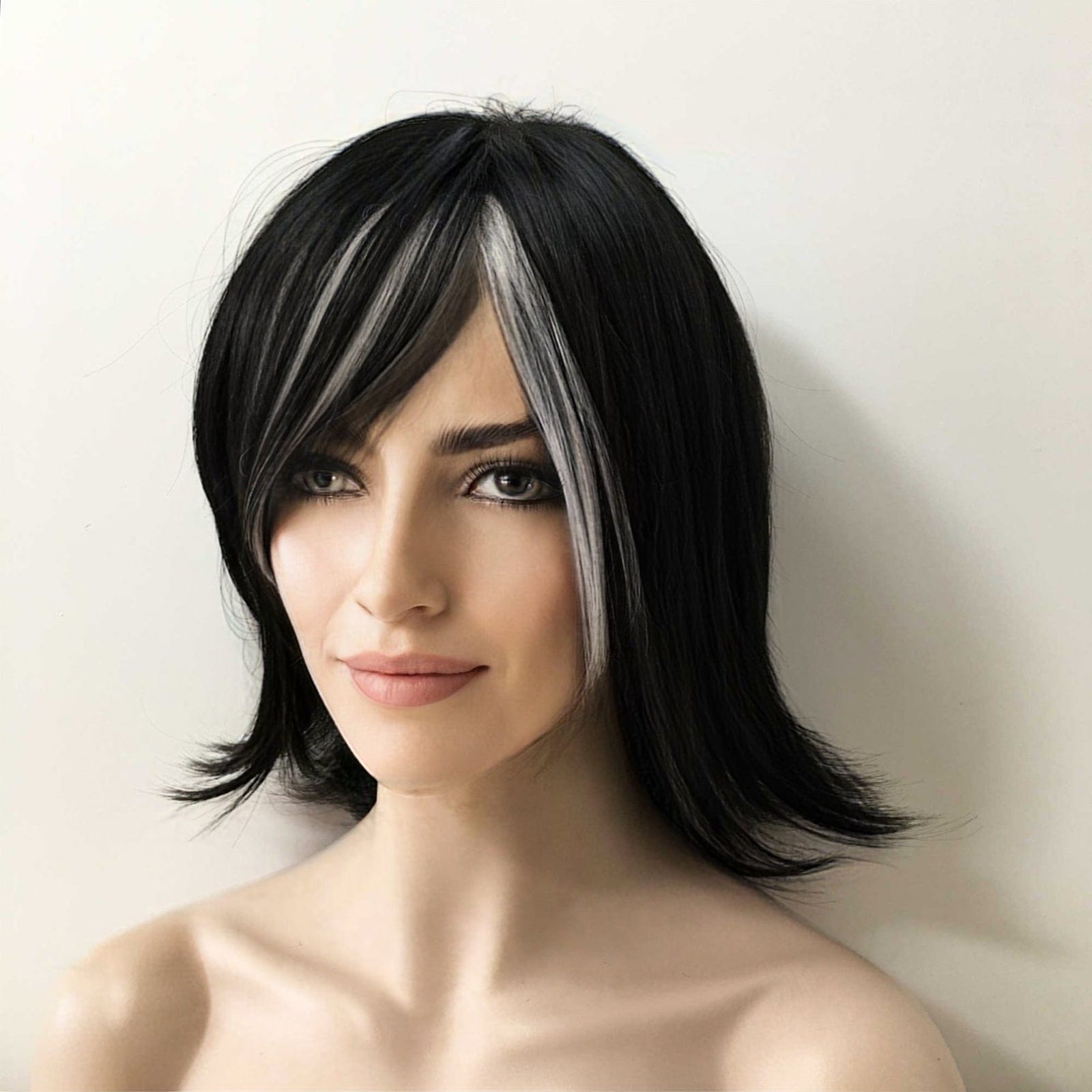 nevermindyrhead Women Black White Highlight Short Straight Flick Out Wig