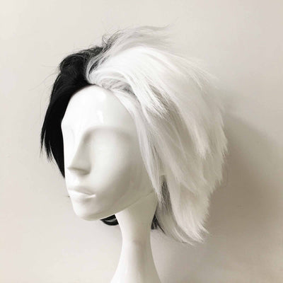 Women Black White Short Straight Slicked Back Layered Cosplay Wig