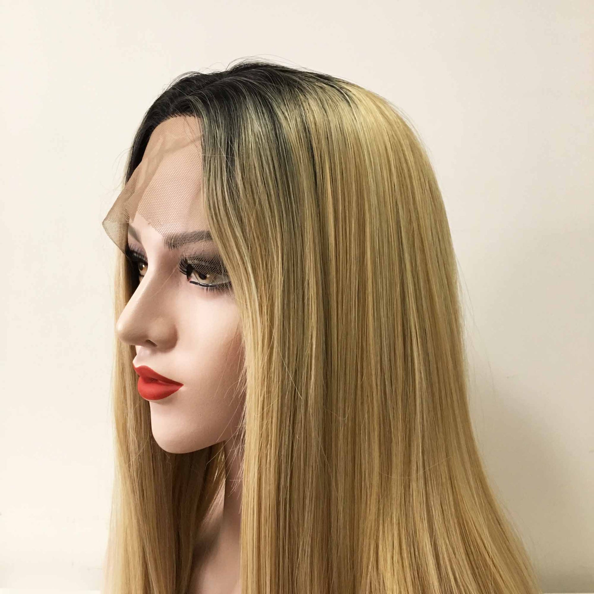 nevermindyrhead Women Blonde Dark Root Long Straight Middle Part Wig