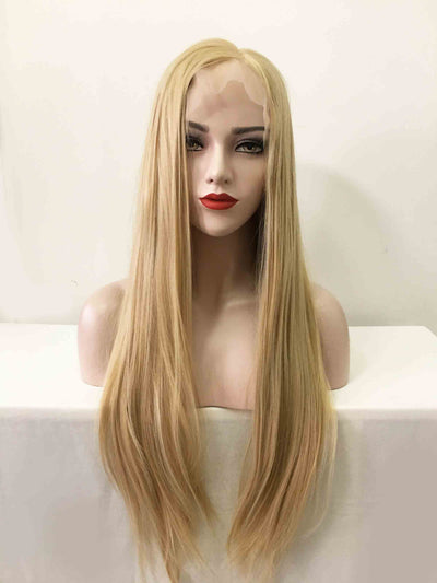 Women Blonde Lace Front Long Straight Side Part Wig