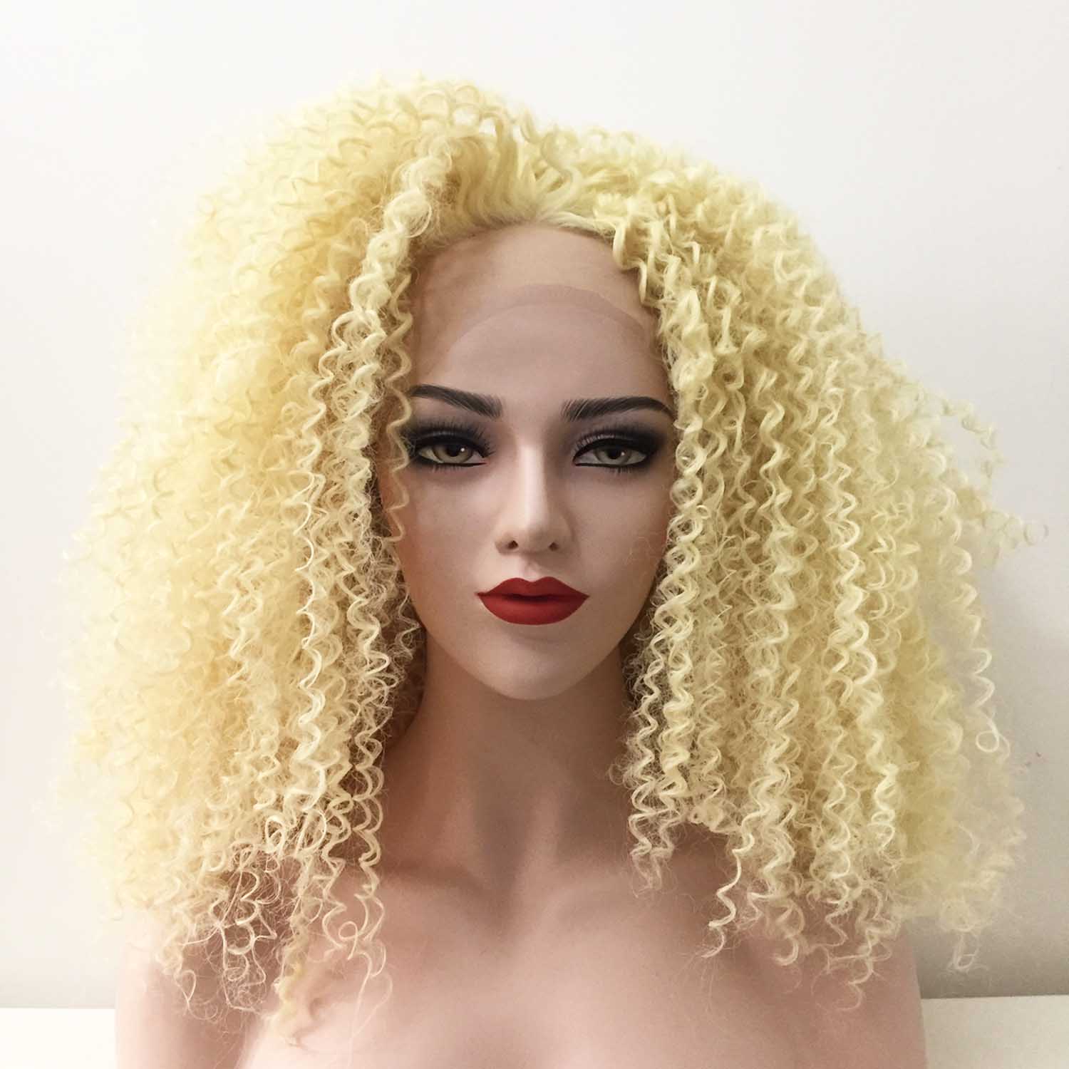 nevermindyrhead Women Blonde Lace Front Long Kinky Curly Thick Wig