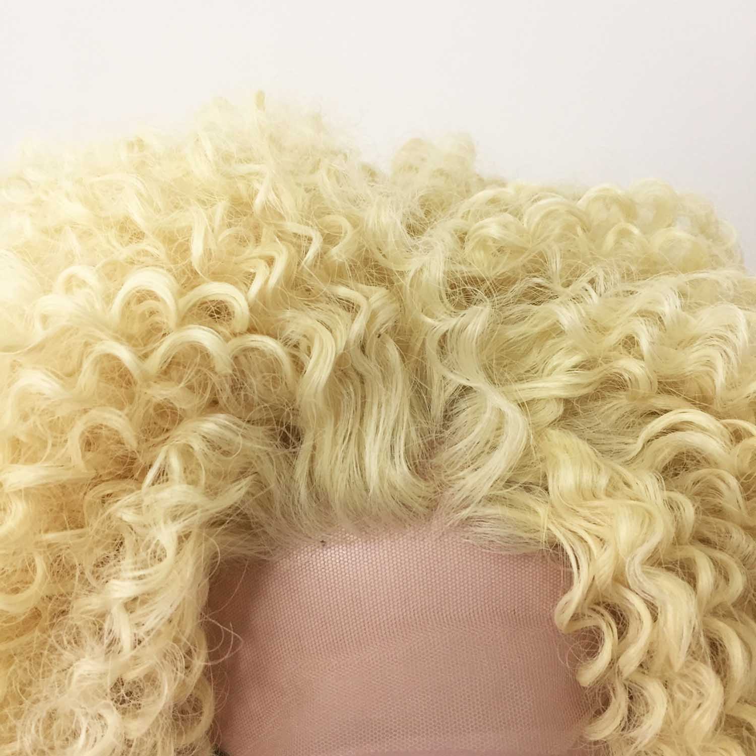 nevermindyrhead Women Blonde Lace Front Long Kinky Curly Thick Wig