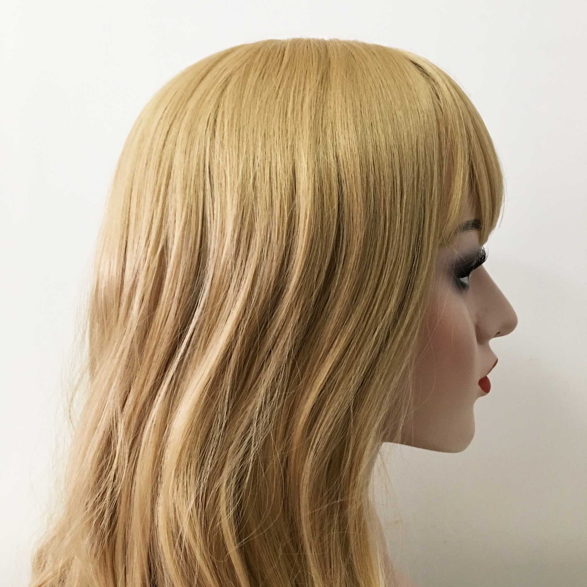 nevermindyrhead Women Blonde Long Curly Blunt Bangs Wig