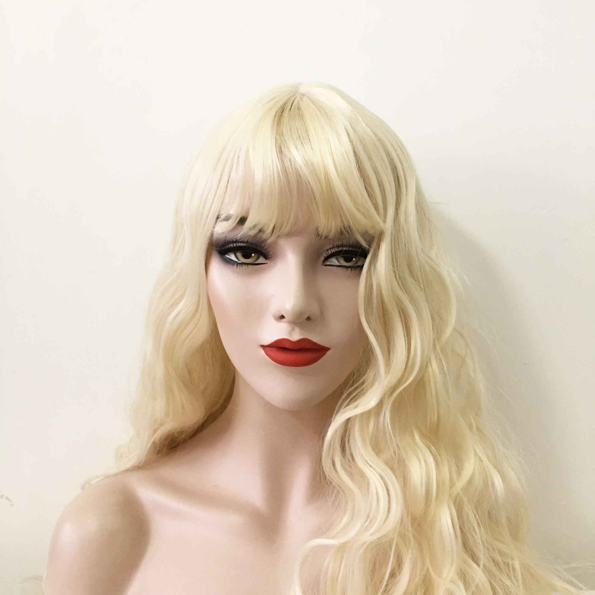 nevermindyrhead Women Blonde Long Curly Fringe Bangs Wig